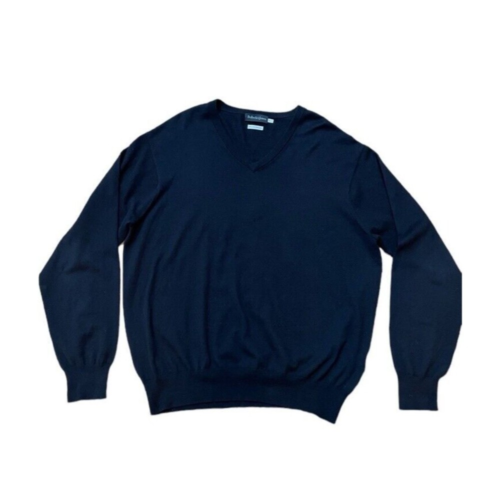 Bullock & Jones Mens V-Neck Sweater Size XL Cotton Cashmere Blend Black Preppy